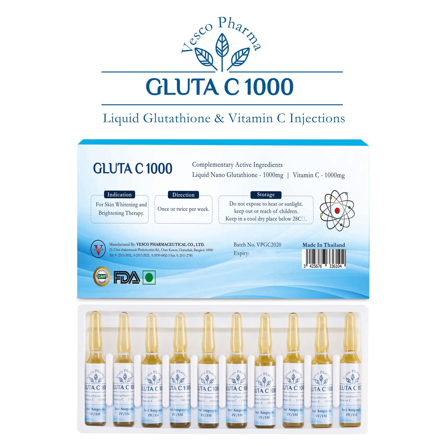 Vesco Pharma Gluta C 1000 Glutathione Injection